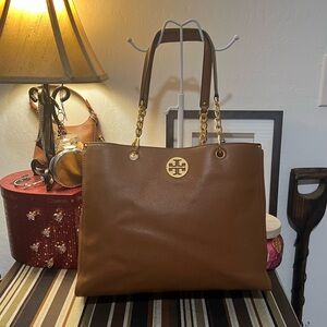 Tory Burch Brown Pebble Leather Tote Bag